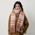 Écharpe douce en imitation cachemire à carreaux rose et beige avec des franges - Rayé Rose-Marron