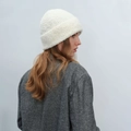 Berretto bianco in maglia testurizzata, cappello invernale caldo in lana bouclé per adulti - Bianco Puro