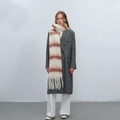 Écharpe chaude à franges avec rayures dégradées crème et caramel pour look d'hiver - Beige & Marron