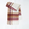 Écharpe à carreaux crème et marron en tissu doux cachemire avec longues franges - Rayures Violet Brun
