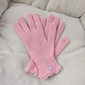 Pink wool knit gloves featuring touchscreen finger openings and wavy cuffs - 9# Light Pink