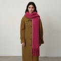 Thick rose pink cashmere shawl with white whipstitch edges and tassels for winter - Rose Red