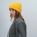 Winter yellow bouclé knit beanie with thick texture and wide cuff for men and women - Lemon Yellow