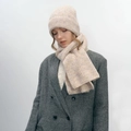 Set coordinato cappello e sciarpa in maglia misto lana color avena melange per l'inverno - Beige Melange