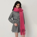 Thick winter vibrant pink faux cashmere scarf with tassels and brushed texture finish - Flame Pink