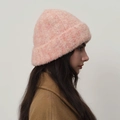 Gorro de punto grueso rosa en lana mohair suave con un cómodo dobladillo - Rojo Naranja Rosado