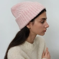 Pink chunky knit wool blend beanie for women, stylish warm winter hat for cold weather - White Pink