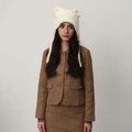 Cute white plush bear ear hat for winter warmth with cozy earflaps and soft texture - Milk White