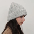 Gorro de punto de lana gris claro grueso con borde doblado de estilo retro - Gris blanco claro