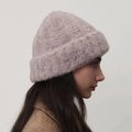 Gorro de punto de lana vintage para mujer en color violeta claro con textura - Púrpura Gris