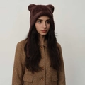 Brown fuzzy winter hat with bear ears and warm faux fur texture for women - Dark Coffee