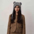 Gray plush winter hat with cute bear ears and ear protection for outdoor warmth - Light Gray