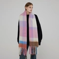 Écharpe épaisse à carreaux rose et violet aspect cachemire avec détails franges - Grille Rose Violette (Version Large 53cm)