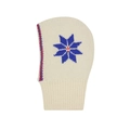 Winter wool balaclava knit hat in cream white featuring blue snowflake jacquard pattern - Snowflake Balaclava Hat (JH1002) / Off-White Snowflake