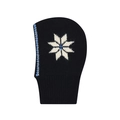 Black wool balaclava featuring white snowflake patterns and blue decorative stripes - Snowflake Balaclava Hat (JH1002) / Black Snowflake