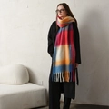 Thick colorful plaid scarf with tassels in vibrant orange and pink cashmere-feel fabric - Blue & Red Plaid