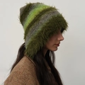Gradient green plush knit beanie with ear protection and a soft faux fur texture - Dark Leaf Green