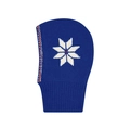 Royal blue wool balaclava with white snowflake pattern and red decorative knit trim - Snowflake Balaclava Hat (JH1002) / Blue Snowflake