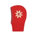 Red wool knit balaclava for women featuring white snowflake patterns and thermal ribbing - Snowflake Balaclava Hat (JH1002) / Red Snowflake