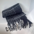 Classic black and white checkered thick winter scarf with long tassels and soft texture - Classic Black & White
