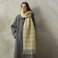 Suave bufanda de lana a cuadros amarillos y crema con detalles de flecos largos - Blanco Amarillo