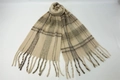 Thick winter plaid scarf in beige and brown tones with fringe ends for warmth - Black & Camel Stripes
