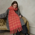 Bufanda de lana de cuadros naranja y amarillo con flecos largos para abrigo invernal - Rojo tomate