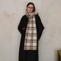 Classic beige Scottish plaid scarf with blue and brown patterns and thick edges - Blue Camel Rice