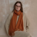 Classic orange wool scarf for women and men featuring long fringes and soft warm texture - Dark Orange