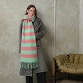 Pink and mint green plaid faux cashmere scarf with long tassels for winter warmth - Cyan And Pink Striped