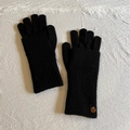 Women black knitted wool gloves with ribbed texture and gold charm detail - Black