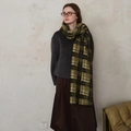 Classic green and black plaid scarf with soft fringe in a cozy autumn style - Black Green Rice