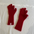 Women's warm wool knit gloves in vibrant red with fingerless flip cover design - Red