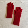 Red wool blend knit gloves with long ribbed cuffs and gold metal tag detail - Red
