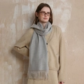 Classic grey wool scarf with fringe for men and women in warm minimalist winter style - Off-White Grey