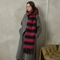 Thick pink and dark brown striped acrylic scarf with tassels for winter warmth - Black and Purple Striped
