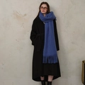 Classic Klein blue wool blend winter scarf with thick fringes for warm styling - Dark Blue