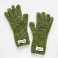 Guanti invernali in maglia verde erba con consistenza felpata e punte touch screen - Verde-giallo