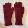Dark red wool blend knit gloves featuring a thermal ribbed texture and solid color design - Burgundy