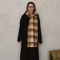 Plaid wool scarf with thick fringe in brown and beige checks for autumn and winter - Coffee Beige