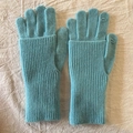 Knitted light blue wool gloves with touchscreen open-finger design and ribbed cuffs - Teal Blue