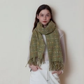Classic checkered plaid scarf for women in olive green with warm fringed tassels - HJH1031 Color Dot Scarf Green