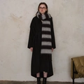 Women's warm gray and black striped plaid scarf with long fringe and tassels - Black And Gray Striped