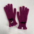 Eleganti guanti in maglia viola con fiocchi di velluto e bottoni vintage invernali - Prugna Scuro