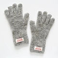 Chic grey chunky knit fingerless gloves with a decorative white woven label for winter - Light Gray