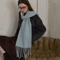Soft light blue wool blend knit scarf with long fringe tassels for winter warmth - Light Sky Blue