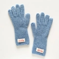 Light blue plush knit gloves with ribbed cuffs and touchscreen capability for women - Light Blue