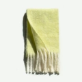 Thick soft wool scarf in lemon yellow with white fringe, minimalist winter wrap style - Lime Yellow