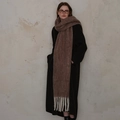 Thick mocha brown wool scarf with cream tassels, warm winter shawl for women - Pine Nut Brown