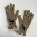 Elegant moss green wool blend gloves with black bow and vintage buttons detail - Grass Green